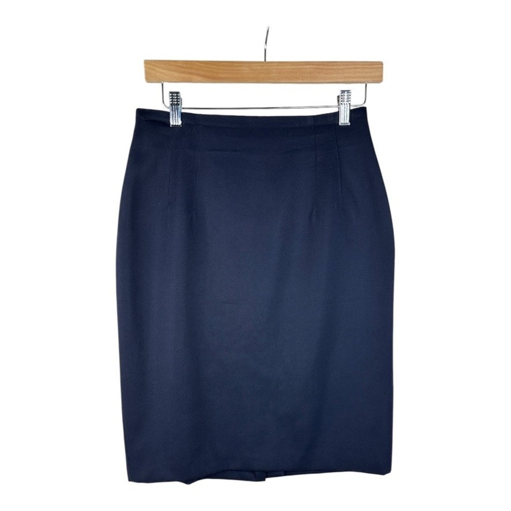 Linda Allard Ellen Tracy Pencil Skirt Blue Wool Regular Fit Pleated Size 10P
